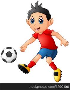 Vector illustration of Cartoon boy playing football