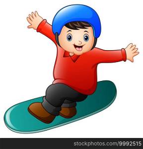 Vector illustration of Cartoon boy playing snowboard