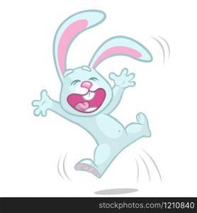 Vector illustration of cartoon bunny rabbit hopping. Easter rabbit excited