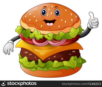 Vector illustration of Cartoon burger giving a thumbs up