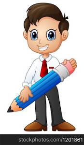 Vector illustration of Cartoon businessman holding a pencil