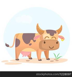 Vector illustration of cartoon cow smiling. Farm animal isolated on simple background
