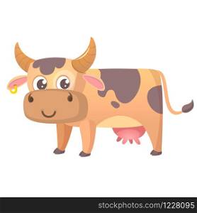 Vector illustration of cartoon cow smiling. Farm animal isolated on white