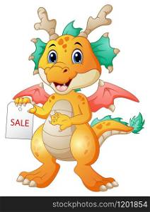 Vector illustration of Cartoon dragon with sale sign