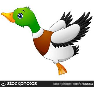 Vector illustration of Cartoon duck flying