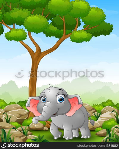 Vector illustration of Cartoon elephant walking in the jungle