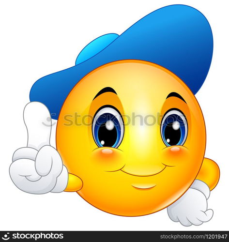 Vector illustration of Cartoon emoticon smiley wearing a cap and giving a thumbs up