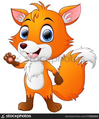 Vector illustration of Cartoon fox waving hand