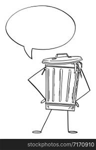 Vector illustration of cartoon garbage bin or can character with speech bubble. Recycling or environmental advertisement or marketing design.. Garbage Bin or an Cartoon Character With Speech Bubble, Vector Illustration