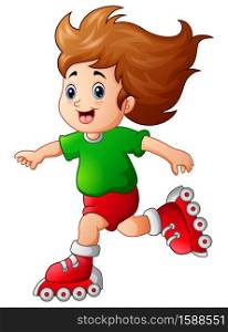 Vector illustration of Cartoon girl playing roller skates