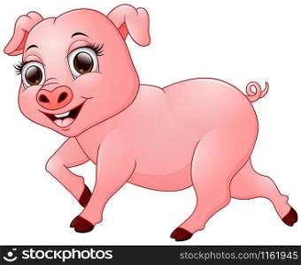 Vector illustration of Cartoon happy pig isolated on white background