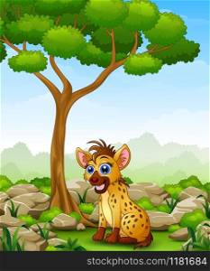 Vector illustration of Cartoon hyena sitting in the jungle