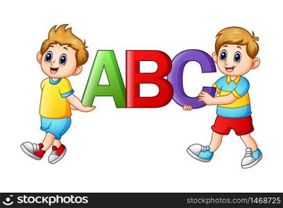 Vector illustration of Cartoon kids holding alphabets
