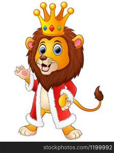 Vector illustration of Cartoon lion in king outfit