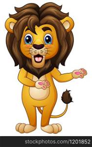 Vector illustration of Cartoon lion in welcoming gesture