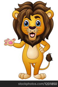 Vector illustration of Cartoon lion waving