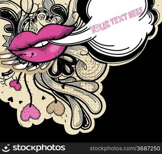 vector illustration of cartoon lips in a vintage style