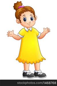 Vector illustration of Cartoon little girl in yellow dress