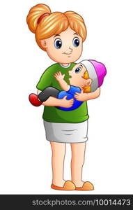 Vector illustration of Cartoon mother holding her son
