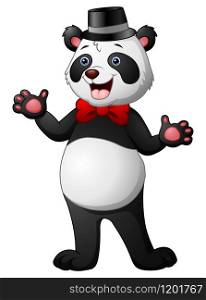 Vector illustration of Cartoon panda wearing a hat waving