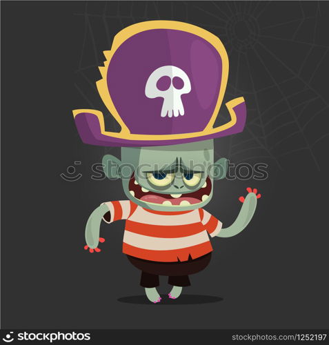 Vector illustration of Cartoon Pirate zombie. Halloween zombie mascot in pirate bicorne hat with skull emblem. Isolated