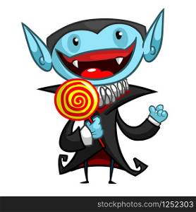 Vector illustration of cartoon vampire licking a lollipop