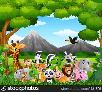 Vector illustration of Cartoon wild animal in the jungle