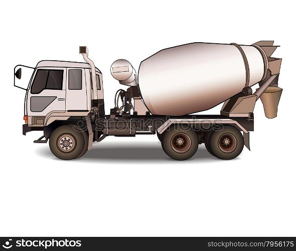 Vector illustration of cement mixer truck on white
