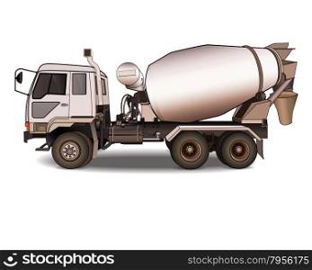 Vector illustration of cement mixer truck on white
