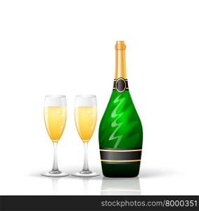 Vector illustration of Champagne bottle and glasses