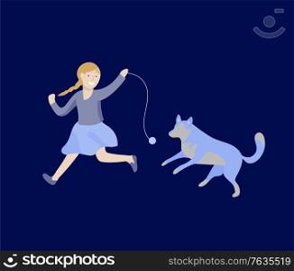 Vector illustration of child with cats and dog. Happy, funny kids playing, love and taking care of kittens, pet animals in flat cartoon style.. Vector illustration set of children with cats and dog. Happy, funny kids playing, love and taking care of kittens, pet animals in flat cartoon