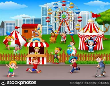Vector illustration of Children having fun at amusement park