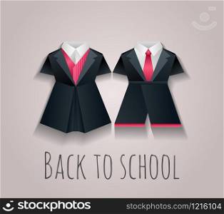 Vector illustration of children&rsquo;s uniforms for school. Figures of origami paper. Back to school.. Vector illustration of children&rsquo;s uniforms for school. Figures o