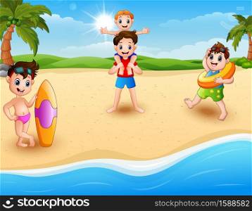 Vector illustration of Children vacation at the beach