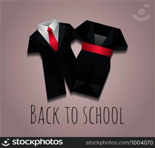 Vector illustration of childrens uniforms for school. Figures of origami paper. Back to school.. Vector illustration of childrens uniforms for school