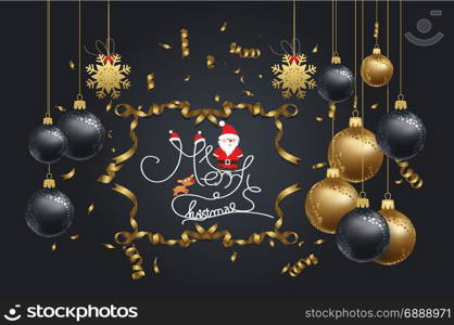 vector illustration of christmas 2018 background with christmas confetti gold and santa claus