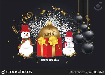 vector illustration of christmas 2018 background with christmas confetti gold and snowman