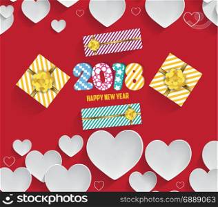 vector illustration of christmas 2018 heart background with christmas balls gold