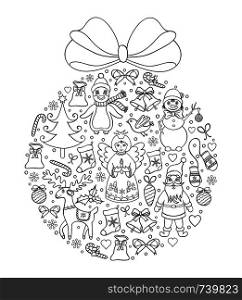 Vector illustration of christmas ball.Coloring page for children and adult.. illustration of christmas ball