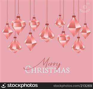 Vector illustration of Christmas balls on a pink background. Merry Christmas card. Diamond Christmas balls