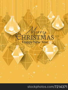 Vector illustration of Christmas balls on a yellow background. Merry Christmas card. Diamond Christmas balls