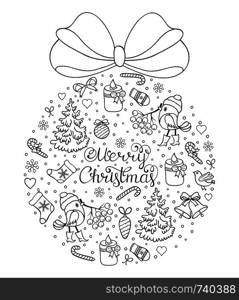 Vector illustration of christmas pattern.Coloring page for children and adult.. hand drawn christmas pattern