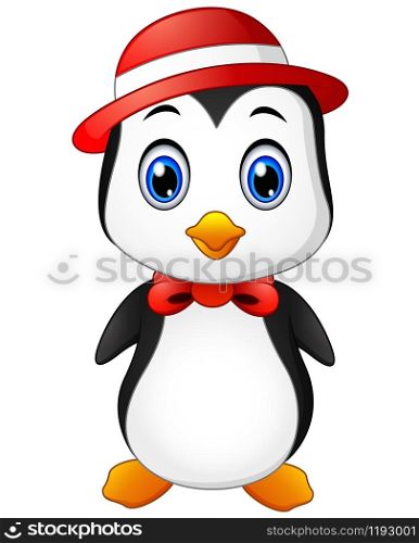 Vector illustration of Christmas penguin in a cap and a bow tie