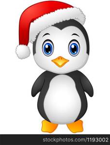 Vector illustration of Christmas penguin with Santa hat