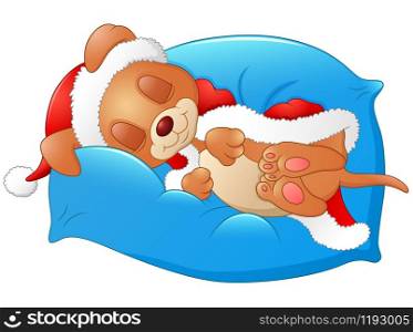 Vector illustration of Christmas puppy sleeping on the pillow