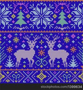 Vector illustration of christmas seamless pattern with deers, trees and snowflakes