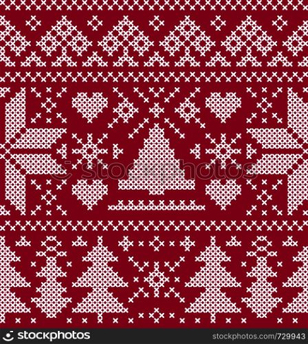 Vector illustration of christmas seamless pattern with trees and snowflakes