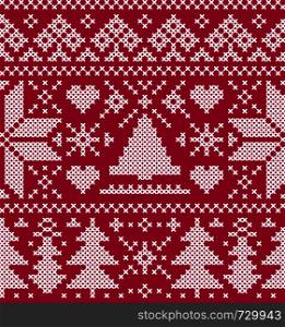 Vector illustration of christmas seamless pattern with trees and snowflakes