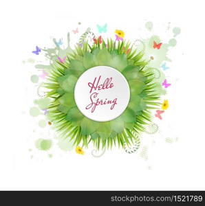 Vector illustration of Circle frame with text hello spring and flowers