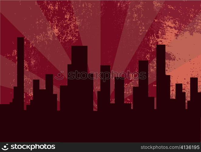 Vector illustration of city at the night on the pink background